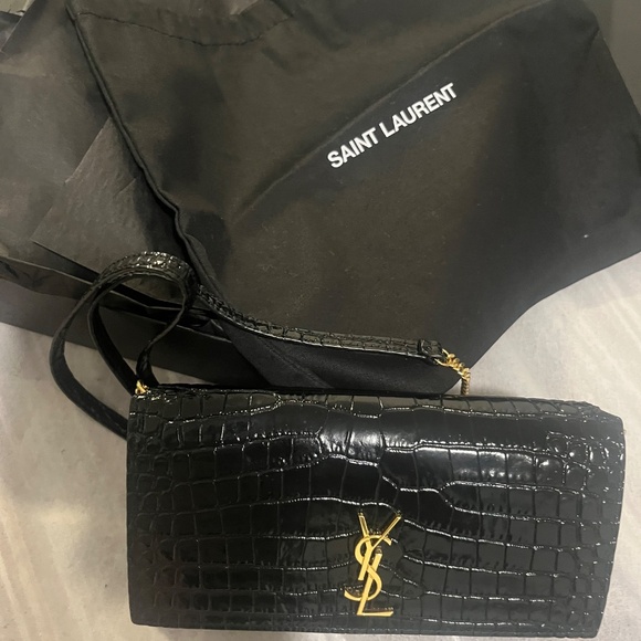 Cassandre Phone Holder with Strap in Shiny Crocodile-Embossed Leather - Picture 2 of 7